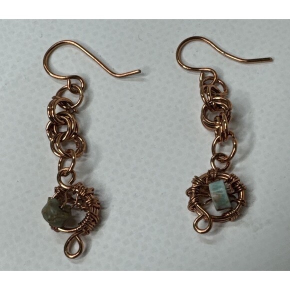 Copper Wire Necklace Earrings And Bracelet Set With Dyed Jasper Hand Made - Picture 13 of 13